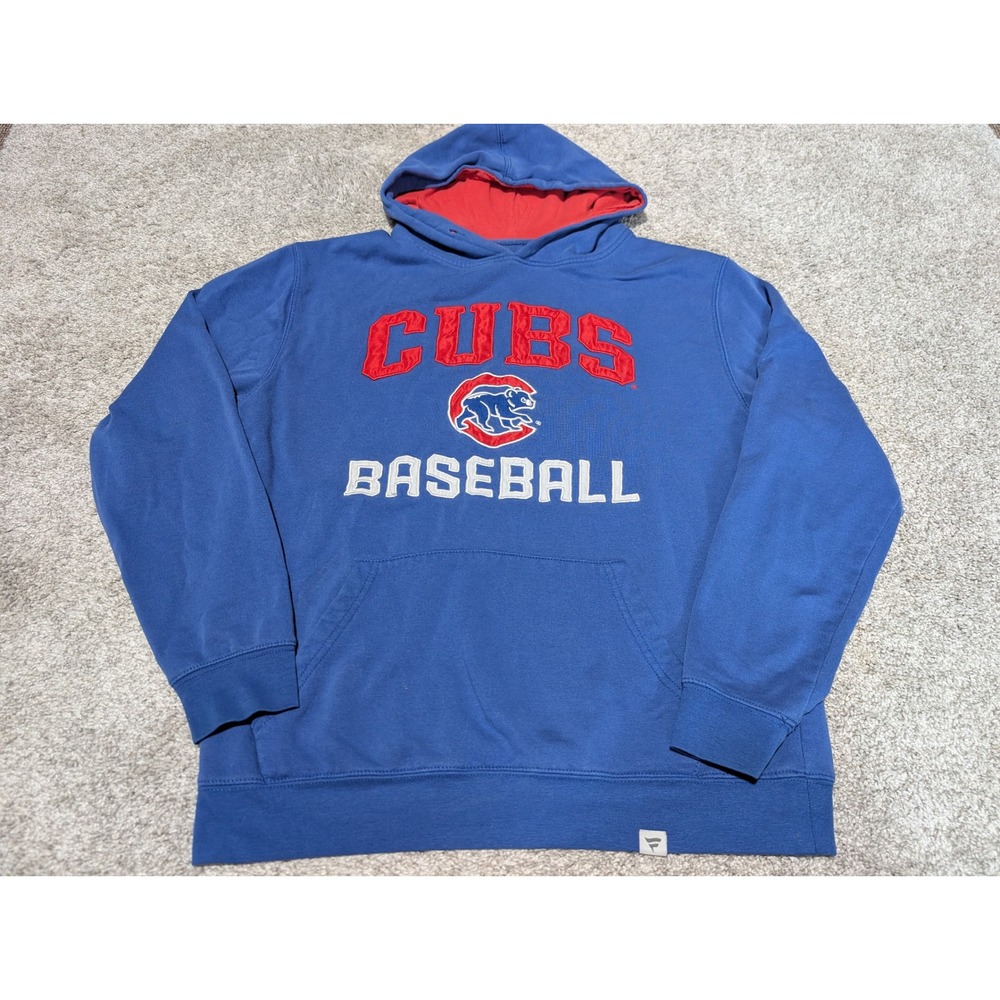 Embroidered Fanatics Blue and Red Chicago Cubs Baseball Hoodie